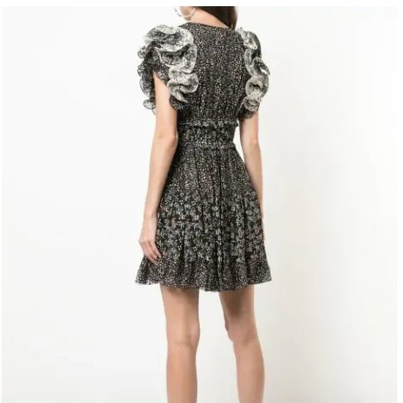 Ulla Johnson Ivy Silk Ruffle Sleeve Floral V-Neck Mini Dress - Picture 2 of 11
